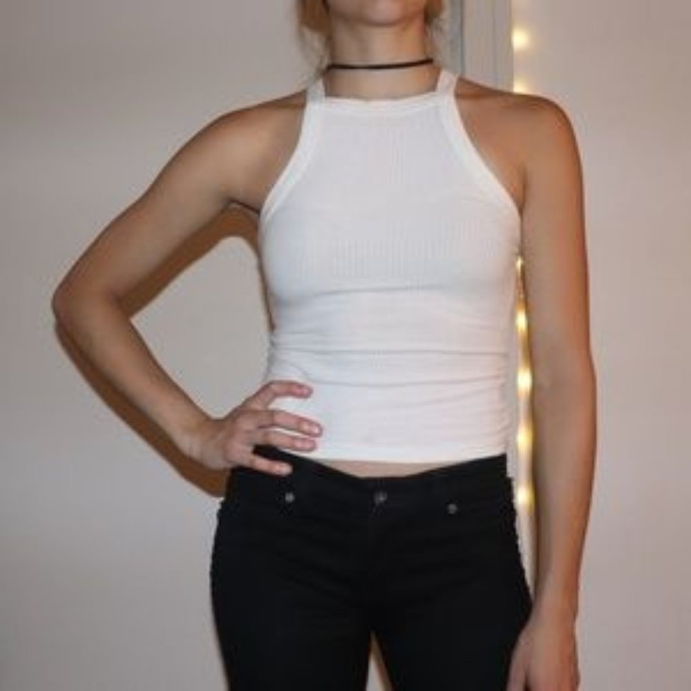 Emma & Sam White High Neck Tank